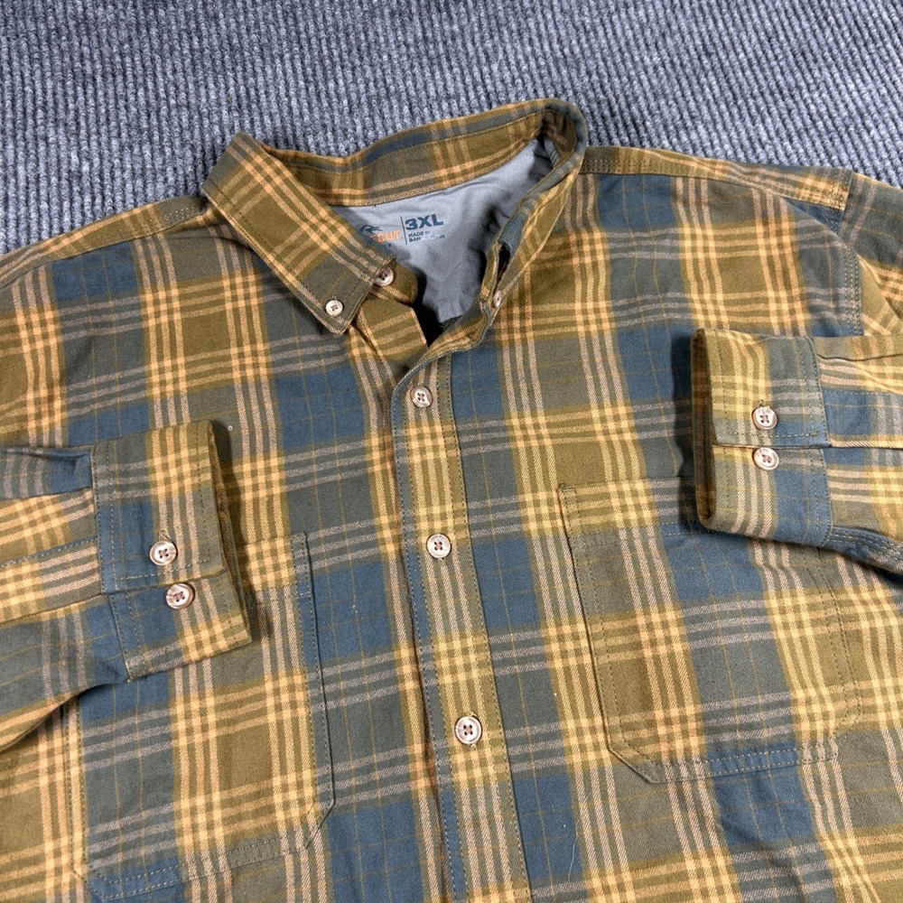 Ridgecut Toughwear Shirt Mens 3XL Plaid Flannel Button Down Brown Blue Workwear